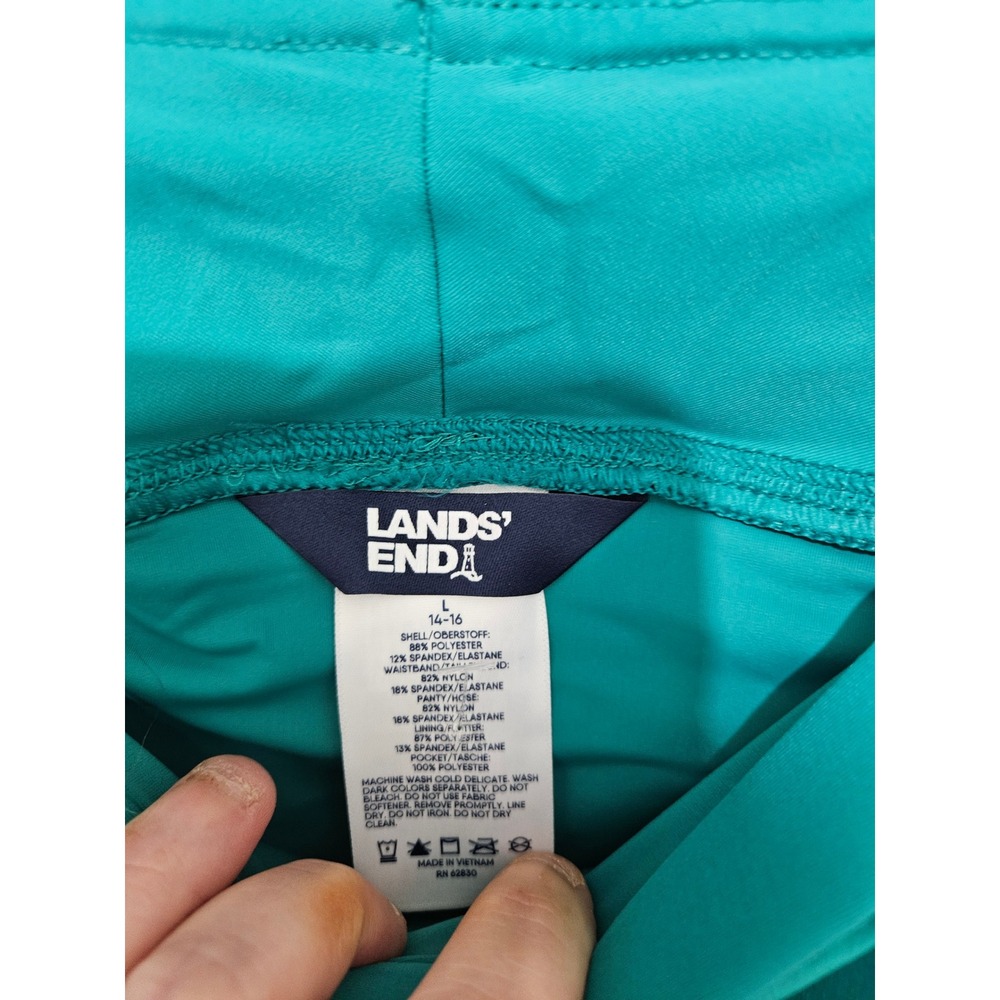 Lands' End Teal Green Active Board Swim Shorts Womens Large 14-16 Pockets Liner - Picture 2 of 4
